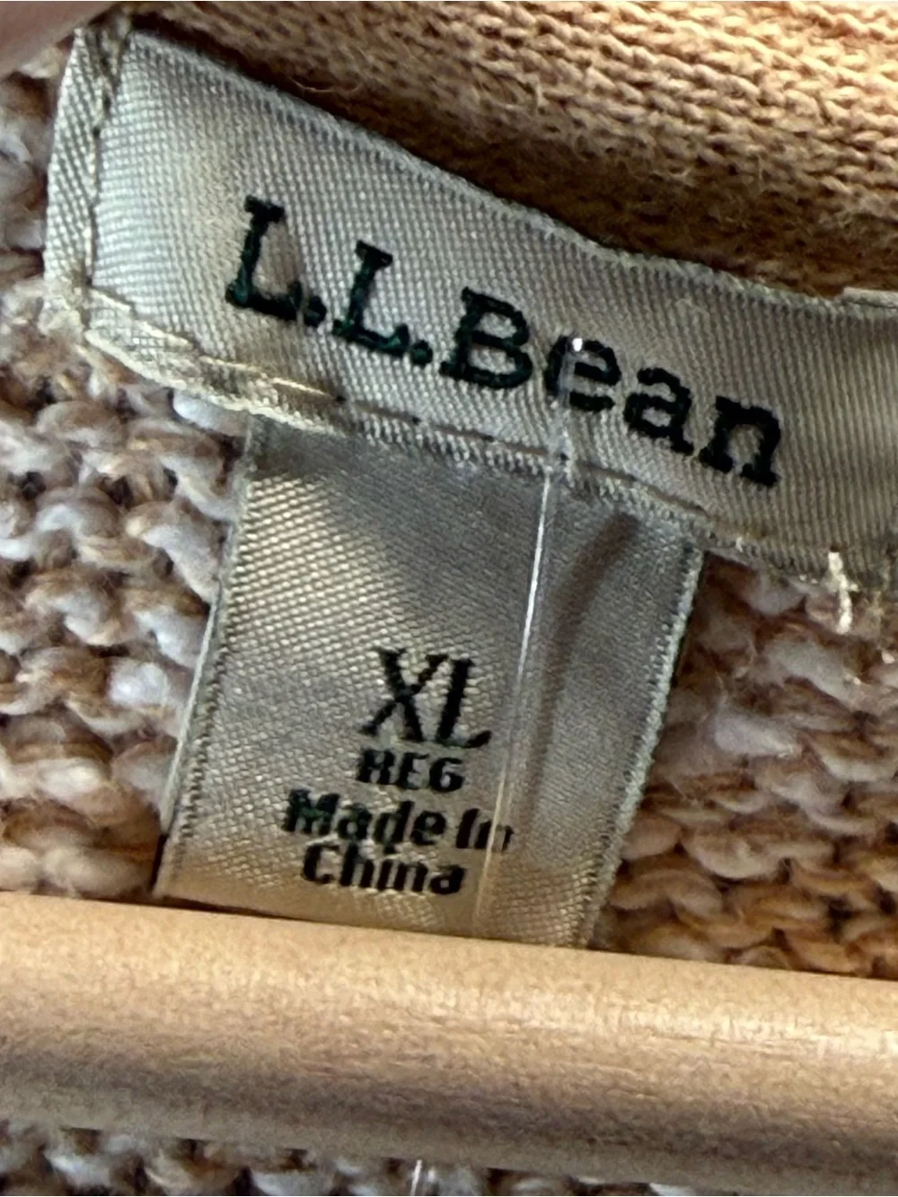 L.L. Bean Chunky Marled Knit Peach Beige Open Front Cardigan Sweater Size XL